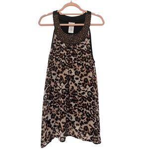 [Modern] Jaclyn Smith Beaded Leopard Print Split Back Tank - Size L
